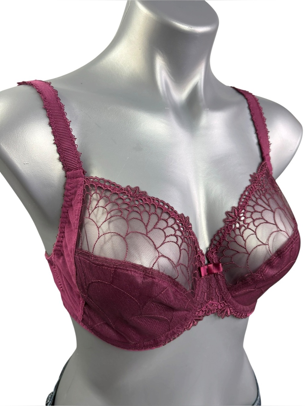 Chantelle 3851 Maroon Sheer unlined Underwire full coverage Bra size 34D NWT